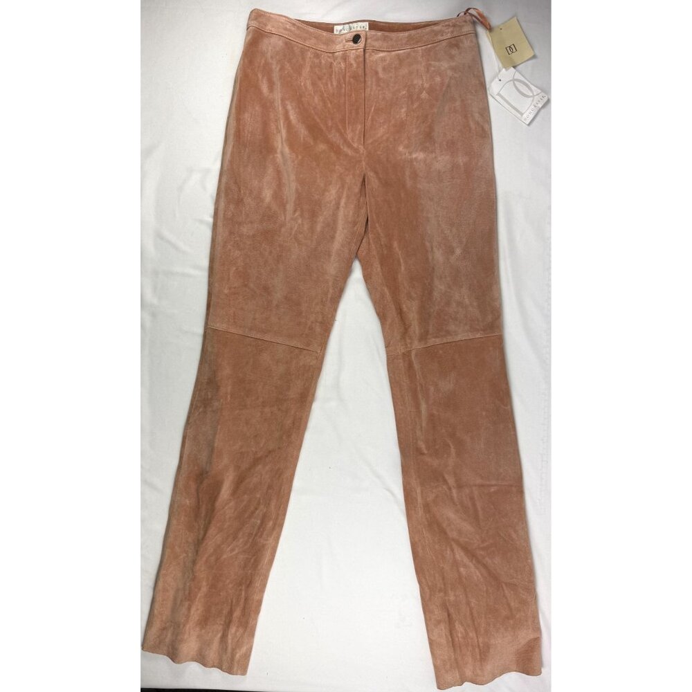 NWT Doncaster Pink Genuine Leather Suede Straight Leg Trouser Pants Sz 6 $350